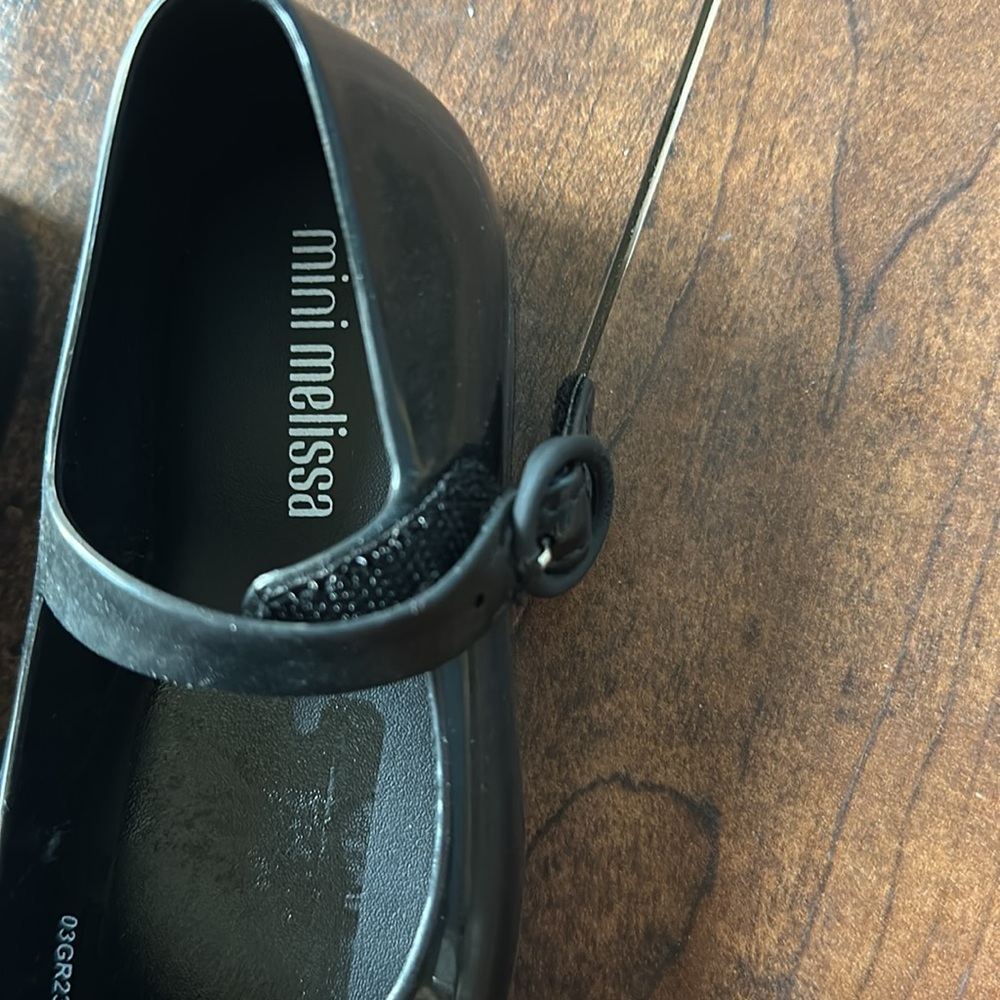 Mini Melissa Black Dress Shoes with Decorative silver bow - Picture 2 of 4